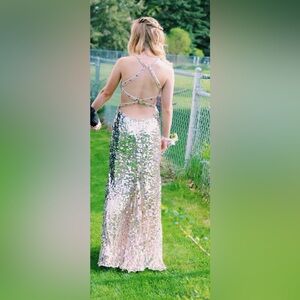 Sherri Hill Multicolored Sequin Backless Gown
